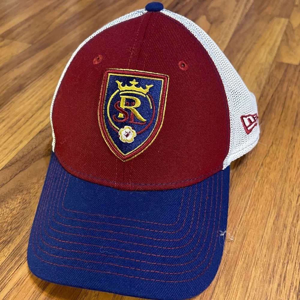 New Era 39THIRTY Real Salt Lake MLS Hat Burgundy Blue Mesh Stretch Fit S M